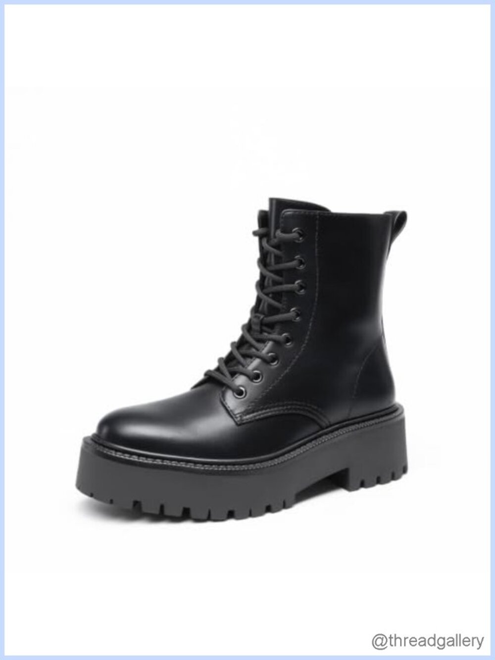 Platform Combat Ankle Boots Faux Leather Block Heel Low-top Zip Up